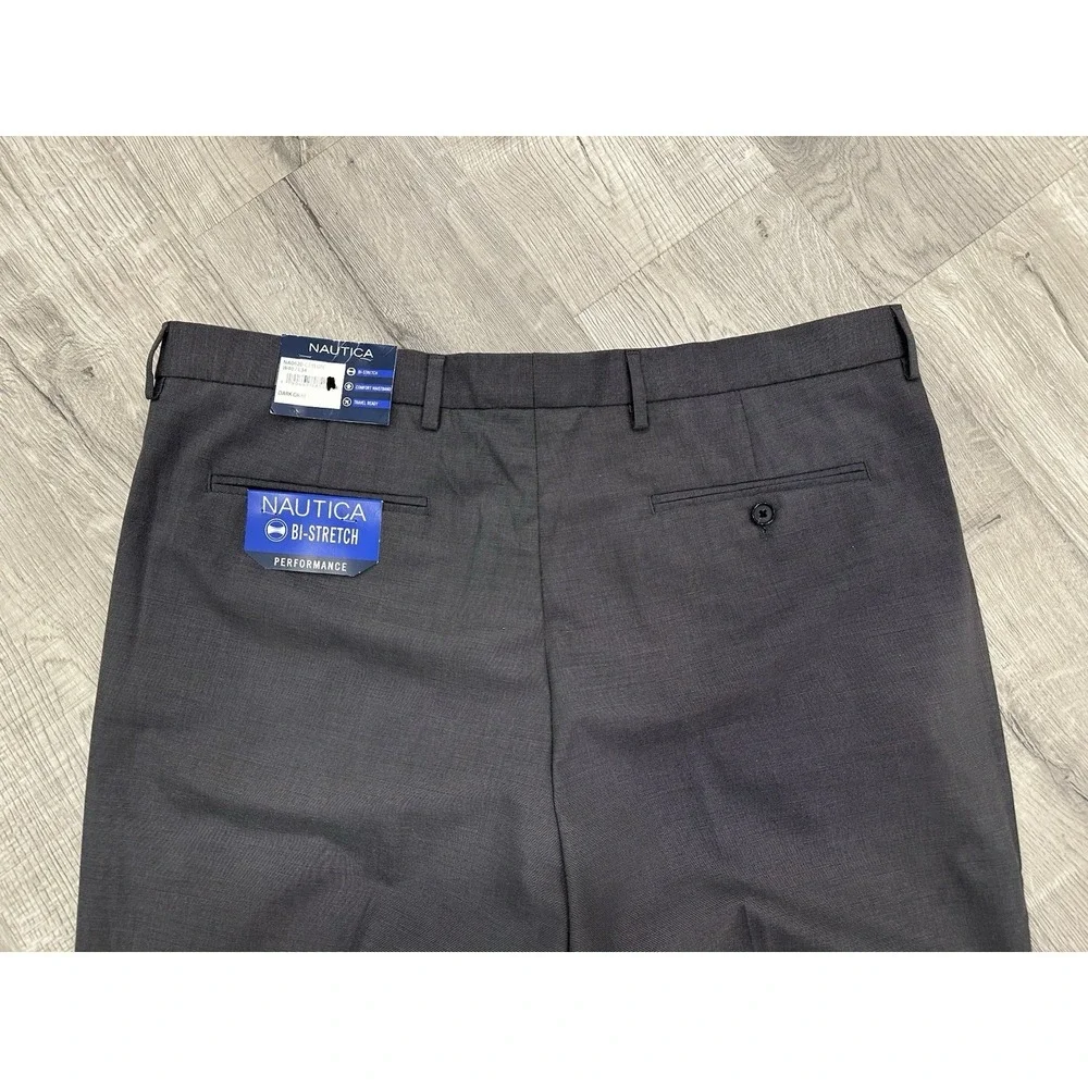 Nautica Men's Dress Pants W40/L34 Dark Gray Comfort Waist Bi-Stretch NWT‎